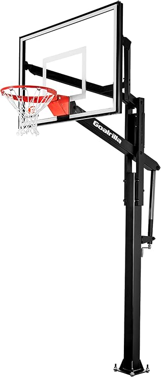 Goalrilla Basketball Hoops with Tempered Glass Basketball Goal Backboard, Black Anodized Frame, and In-ground Anchor System