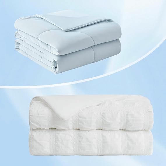 Cozy Bliss Cooling Comforter Queen White and Cooling Comforter Queen Blue