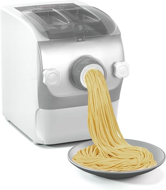 Klarstein Pastamania Electric Pasta Machine - 260W Fully Automatic Pasta Machine with 7 Attachments 500g Capacity Quiet (60dB) LED Display White