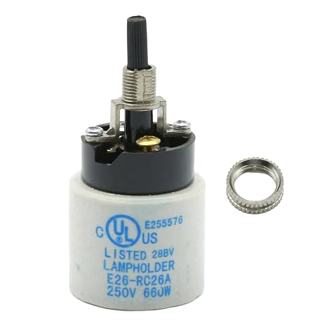 E26 E27 Rotary Lamp Switch Replacement with Socket Holder 660W 250V, Porcelain Light Socket with Switch, Replacement for Zing Ear ZE-307P