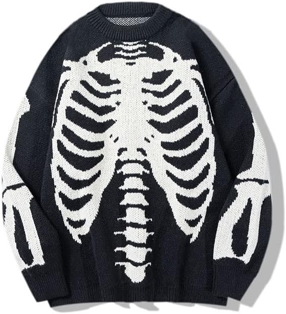 Y2K Skeleton Knit Sweater Fairy Grunge Hip Hop Oversized Streetwear Pullover Sweater Aesthetic Streetwear Fairycore Top