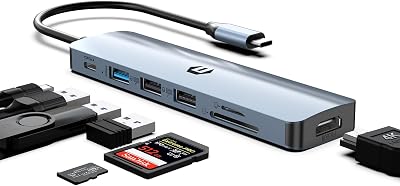 USB C HUB, 7 in 1 USB Docking Station, 4K HDMI, 100W Power Delivery, USB 3.0 Ports, Dual USB 2.0 Ports, SDTF Card Reader, Perfect for iMac, Surface, XPS, Thinkpad, Galaxy, and Other
