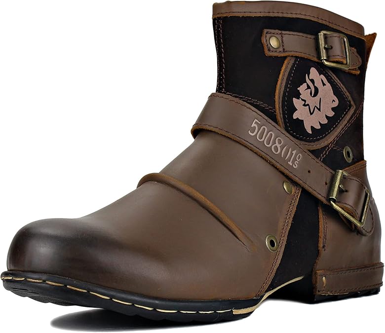 OSSTONE Moto Boots for Men Fashion Zipper-up Leather Chukka Boots Casual Shoes OS-5008-1-ABNH