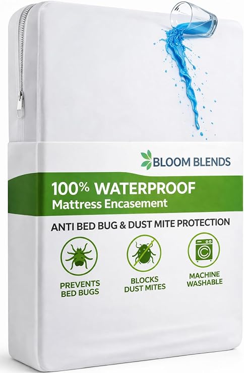 Anti Bed Bug Mattress Protector – 100% Waterproof & Breathable Cover with 3-Sided Zipper | Bed Bug & Dust Mite Proof | Total Encasement, Fits Single, Double, King, Super King | 30cm Deep (Double)