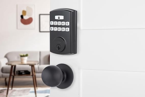 BRINKS Keyless Entry Door Deadbolt, High-Security Keypad Door Lock, 50 User Codes, Auto Locking Feature (Deadbold & Passage Knob, Matte Black)