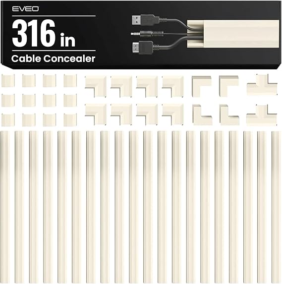 EVEO Cable Hider Wall 306 - Cable Raceway Cord Hider - Wire Covers for Cords on Wall, Cord Cover, Wall Cable Hider, Cable Concealer, Wire Hiders for TV on Wall - 20X (L16 W0.95 H0.5) - Medium | Beige