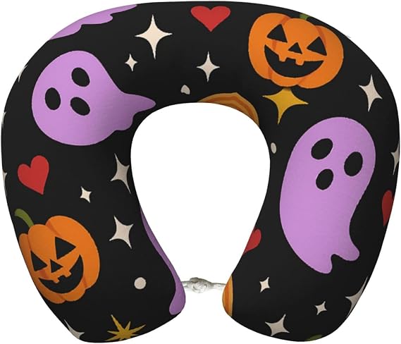 Purple Ghost, Pumpkin, Star, Lollipop Memory Foam Neck Travel Pillow Small Fresh Pattern Travels Pillows