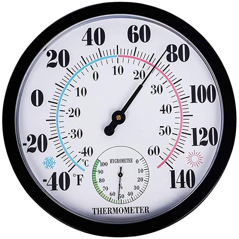 Outdoor Thermometer Hygrometer, 10 Inch Outdoor Thermometer Large Numbers, Waterproof Outdoor Thermometers for Patio, Garden, Garage, Home Outside Temperature and Humidity Monitor