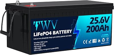 24V 200Ah LiFePO4 Battery, 5000 Deep Cycle Lithium Battery, Built-in 200A BMS, Max. 5120Wh Energy, Perfect for Marine, Kayak, Trolling Motor, Boat, RV, Off-Grid, Solar Home System