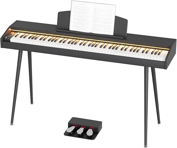 88 Keys Weighted Keys Digital Keyboard Piano with Adjustable Light, Full Size Hammer-action Electronic Piano Keyboard,3 Pedal,Full-featured Keyboard for Beginner,Kids,Adults,Black