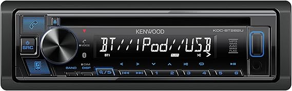 KENWOOD KDC-BT282U CD Car Stereo - Single Din, Bluetooth Audio, USB MP3, FLAC, Aux in, AM FM Radio, Detachable face with White 13-Digit LCD Display and Blue Button Illumination