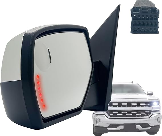 APA Replacement Exterior Rear View Mirror Compatible with 2014-2018 SILVERADO SIERRA GM Pickup Truck Power Folding Heated Memory Puddle Signal Light Spotter Glass Chrome Cap Driver Left Side