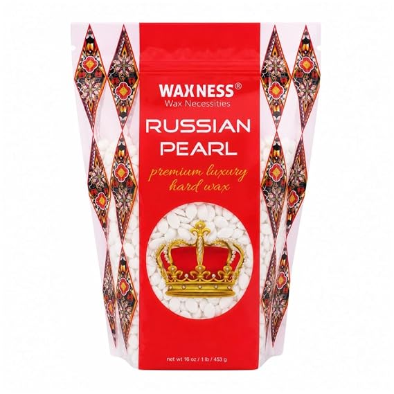 Waxness Russian Pearl Hard Wax Beads 1 lb (453 g) Rosin-Free Stripless Hard Wax with Creamy Texture and Skin Visibility, Professional Use Made in Italy