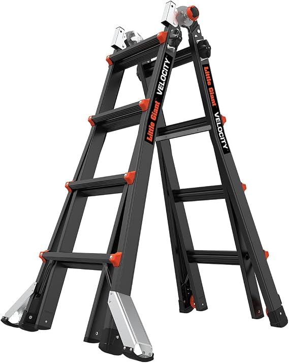 Little Giant Velocity 2.0 PRO 4x4 Aluminium Ladder Black 150 kg Load Capacity 14 kg 1.40 m Height 61 cm Width AirDeck Accessories Included