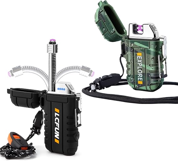 LcFun 2 Pack Waterproof and Windproof Lighter for Camping, Survival Gear