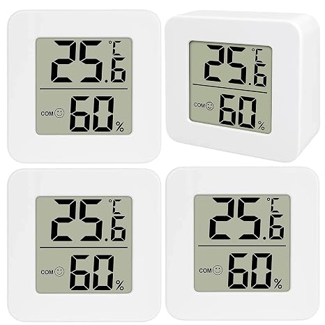 4Pack Room Thermometer, Indoor Thermometer Hygrometer, Mini Digital Temperature Humidity Meter Gauge Monitor, Large LCD Display Celsius for House Greenhouse Baby Office Garden Cellar (White)