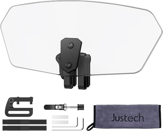 Justech Motorcycle Windshield Extender, Clip-On Deflector, Clear, Black