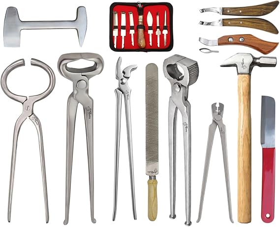 13 PCS Farrier Horse Hoof Kit, Comprehensive Set of Farrier Tools for Hoof Trimming, Horseshoeing, Professional Equine Hoof Care Perfect for Grooming,Hoof Health, Ideal for Veterinarians