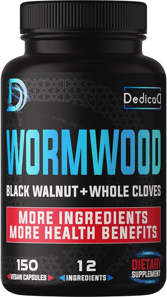 DEDICAD Premium Wormwood Extract Capsules - 5 Month Supply for Immune - 12 Herbs Blended with Black Walnut Leaves, Ginger, Turmeric & More - 150 Counts