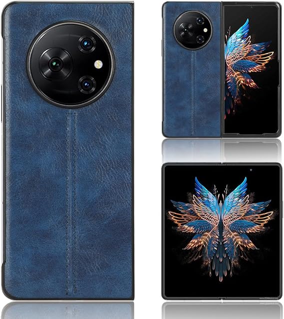 Case Compatible with Tecno Phantom V Fold,Compatible with Tecno Phantom V Fold 5G AD10 [PU Leather texture][PU+PC+TPU] 3 in 1 Camera Protection Cover Blue