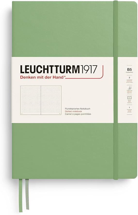 LEUCHTTURM1917 - Notebook Hardcover Composition B5-219 Numbered Pages for Writing and Journaling (Sage, Dotted)