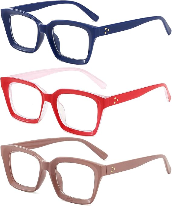 COTIA Blue Light Blocking Reading Glasses -3 Pack Retro Square Reading Glasses for Women Men, Anti UV Eyeglasses