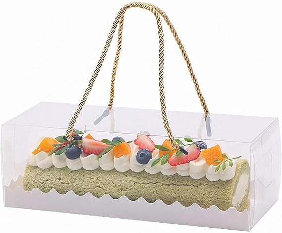 10 Pcs Clear Swiss Roll Cake Box,27.5 x 11 x 9.5cm Large Transparent Cake Box Rectangle Dessert Boxes with Handle for Cake Bakery Party Christmas and Wedding Party Favors
