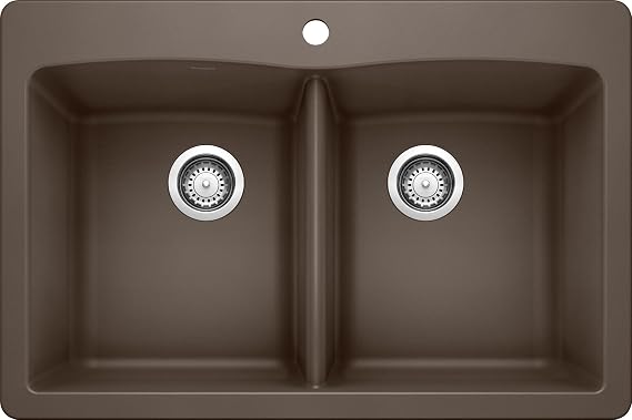 BLANCO 440218 Diamond Silgranit Double Bowl Undermount or Drop-In Kitchen Sink, 33" L X 22" W - Cafe