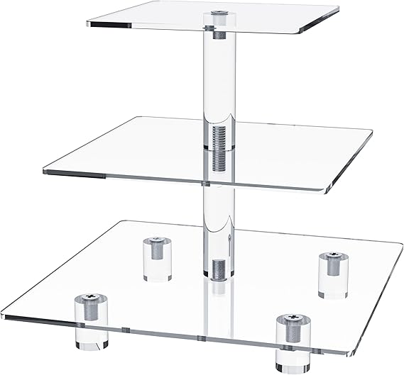 Jusalpha 3 Tier Strong Acrylic Square Cupcake Stand, Dessert Display Tower (Clear, 1)
