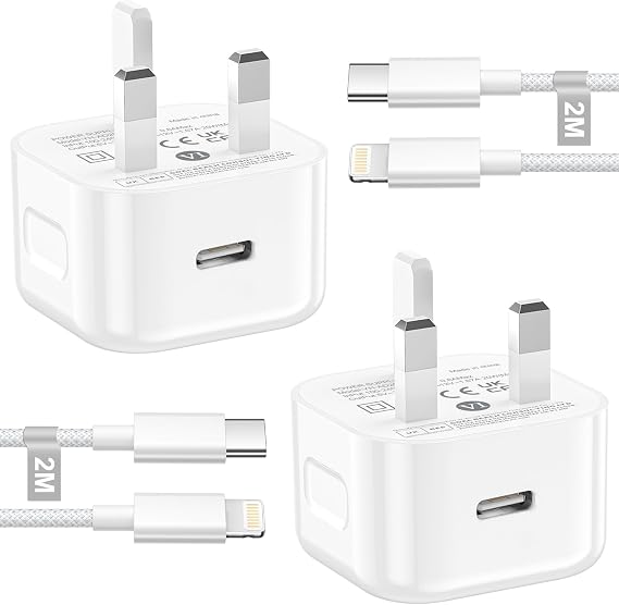 iPhone Charger Fast Charge 20W 2Pack, 2M USB C to Lightning Cable [Apple MFi Certified] with Fast Charger USB C Plug PD Fast Apple charger UK Plug for iPhone 14 13 12 11 Pro Max XS X 8 7 6, iPad,iPod