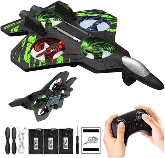 High-Speed Foam RC Plane, Remote Control Airplane Toys for Boys Girls Adults Beginners, Durable RC Planes Fighter Jet Helicopter Drones for All Age, 360° Flip & LED Lights Easy to Fly - C