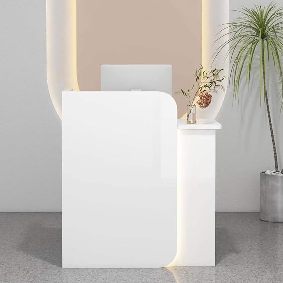 Reception Desk with Counter,Great Space Saver Receptionist Desk,Front Counter Desk with Lockable Drawer,Home Office Desk,for Salon Reception Room Checkout Lobby Beauty Salon Office.(Color:White,Size:L