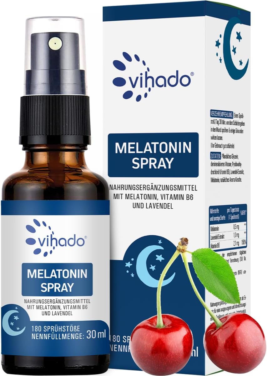 Vihado Melatonin Spray - Premium: Up to 5 Times Higher Doses - 180 Days Supply - Melatonin Spray High Dose with Lavender Without Alcohol - Vegan 30 ml