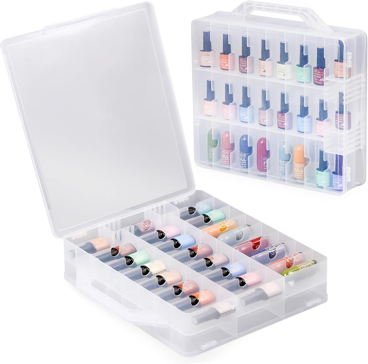 EVERGD Universal Nail Polish Cosmetic Organizers Case Holder, 48 Bottles Clear Double Sided Storage Box Case Transparent Display for Nail Varnish Lipstick Skincare Makeup Organizing