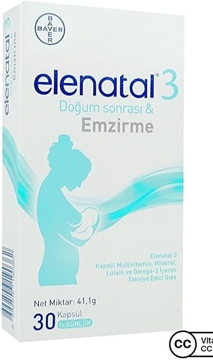 Bayer Elenatal 3 Doğum Sonrası & Emzirme, 30 Kapsül, Multivitamin, Mineral, Lutein ve Omega-3