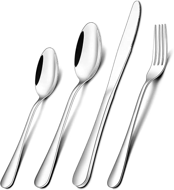Terlulu Cutlery Set, 32 Piece Stainless Steel Flatware Set Including Knives Forks Spoons Teaspoons, Service for 8, Dishwasher Safe/Easy Clean, Mirror Polished