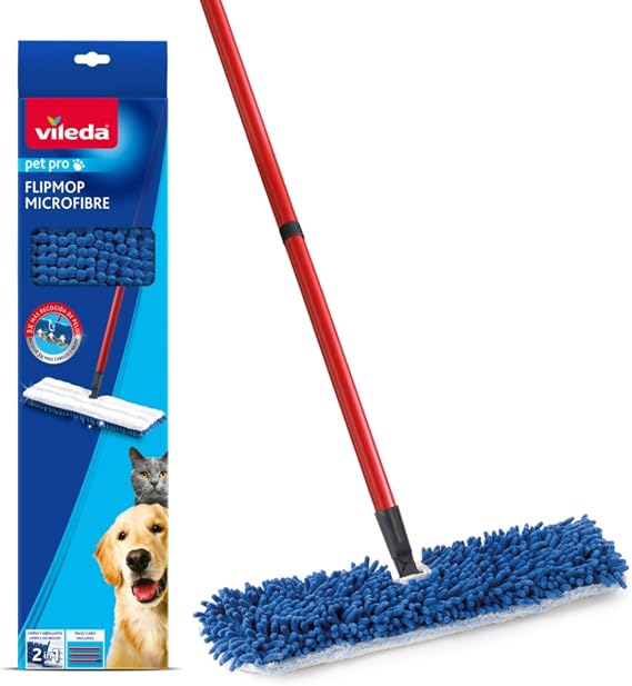 Vileda Pet Pro Flip Mop - Double Sided Microfibre Mop Head, Wet & Dry Clean