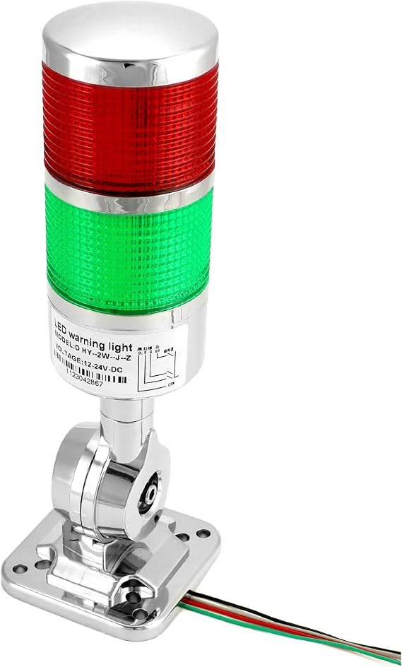 QWORK Industrial Warning Lights, 12-24V LED Stack Tower Lights with Buzzer, Lights, Column Signal Tower Indicator Lamp Beacon, Continuous/Flashing Light Switchable, 2 Layer