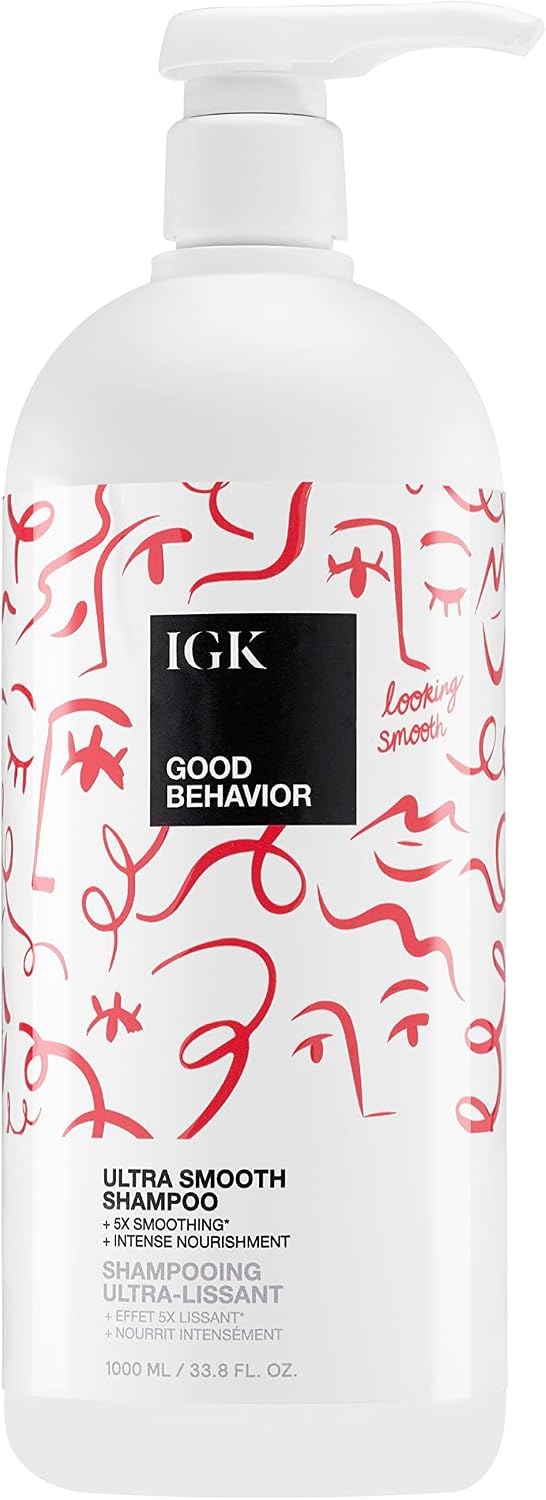 IGK GOOD BEHAVIOR Ultra Smooth Shampoo Liter | Frizz Control  Hydrate  Shine | Vegan  Cruelty Free | 33 oz