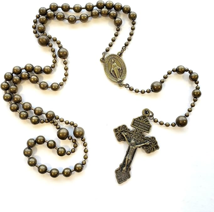 Rugged Rosaries WWI Battle Beads Combat Style Rosary in Brass Finish - WWI Battle Beads Military design Rosary handmade in Texas Strong Catholic Gifts