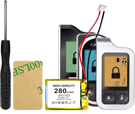 JFC7752 Battery, 280mAh High Capacity 0 Cycle Li-Polymer Battery Replacement for Viper 7752V, 7351V, Clifford 7752X,7351X,Python 7752P, 7351P,7754P/JFC402023, with Repair Tool Kit
