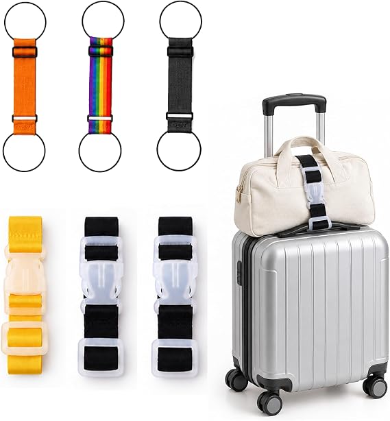 6 Pcs Adjustable Luggage Connector Straps, Including 3 Luggage Connector Straps for Suitcases 3 Elastic Fastening Belts for Luggage, Portable Multi-Use Travel Baggage Straps for Extra Bags