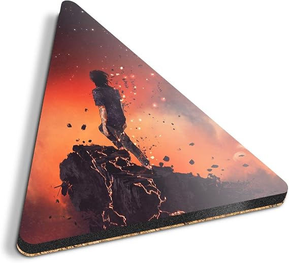 1 x Triangle Coaster - Surreal Fantasy Volcano Gaming Cork Backed MDF Glossy Tea Coffee Accessory #14028