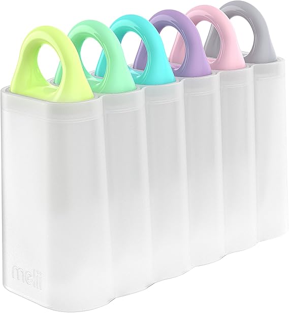 melii Ice Pop Molds with Tray, 6 Make-Your-Own Popsicle Molds, Easy-to-Hold Loop Handles, Drip Guards, Easy Release