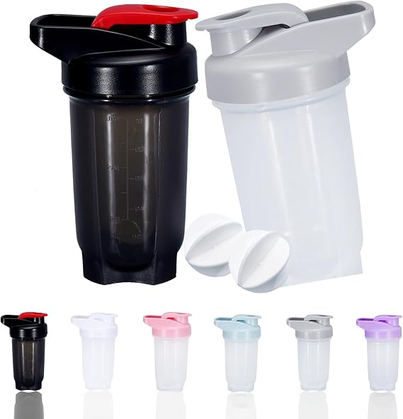 Shaker Bottle Protein Shakes Cup and 10-Ounce/300ML ShakerBottle with Whisk Balls, Protein ShakerBottles Set,Non-BPA plastic (Black+Grey(2PCS))