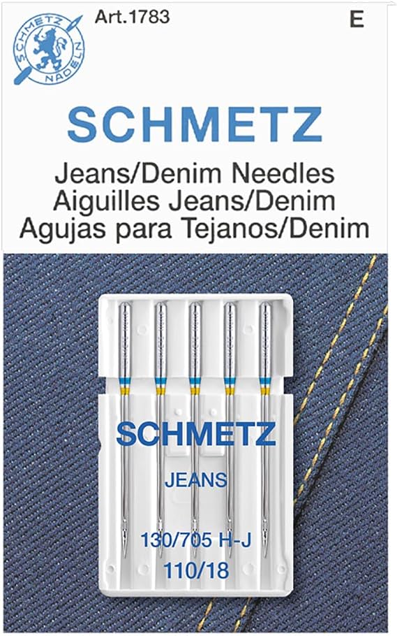SCHMETZ Jean & Denim Sewing Machine Needles - Precision Needles for Heavy Fabric, Size 110/18, 5-Needle Cards, Pack of 1