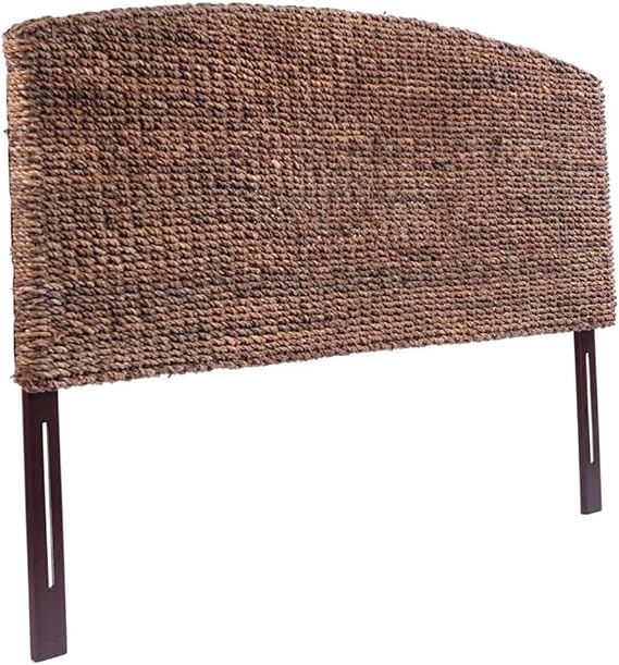 MAKLAINE 78.5" Banana Leaf Panel Headboard, Honey/Dark Brown Finish, Banana Leaf and Wood Construction, Textural Tropical Style, 54" H Durable Bedroom Decor Made in Indonesia