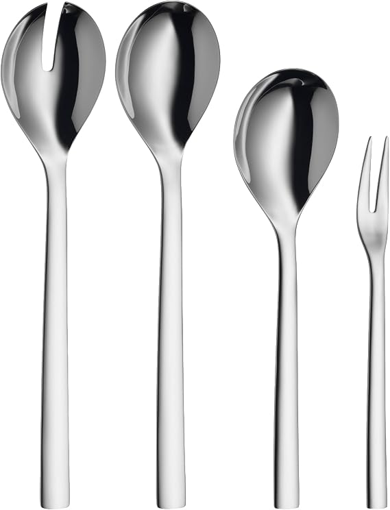WMF Nuova 4 Parça Servis Seti, Salata Servis Seti, Servis Kaşığı ve Servis Çatalı, Cromargan® Yüksek Kaliteli Parlak Paslanmaz Çelik, Bulaşık Makinesinde Yıkanabilir