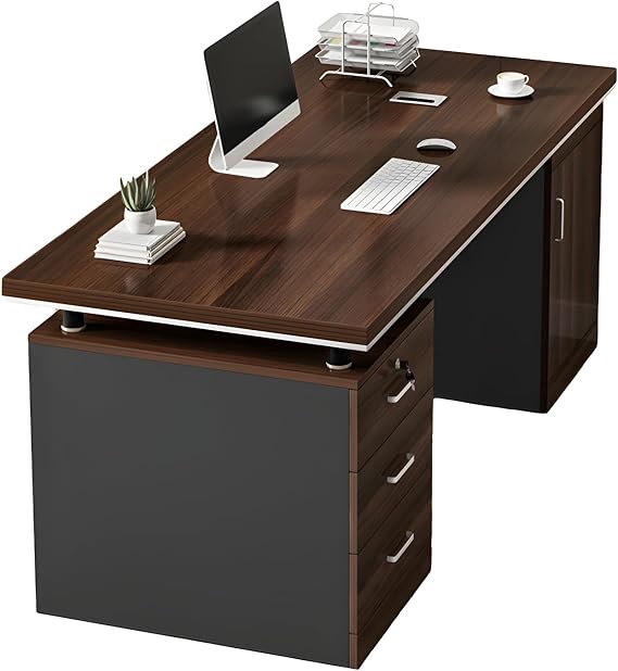 LITFAD Modern Office Desk, 47.2" L Wood Computer Desk with Locking Drawer