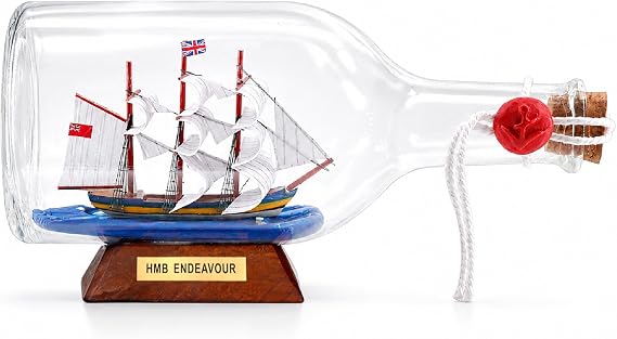 9inch HMB Endeavour Ship in a Bottle Glass Ornament Table top Nautical Home Decoration Gift for boy (Endeavour 9)